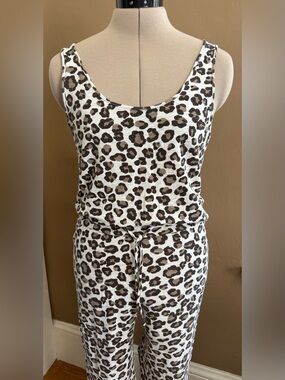 Monrow brand Leopard-Print Sleeveless Jumpsuit stretchy comfy drawstring waist